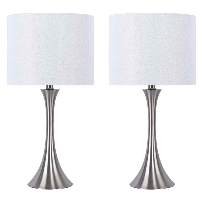 Grandview Gallery 24.25 Inch Tall Modern Table Lamps, Brushed Nickel (Set of 2)