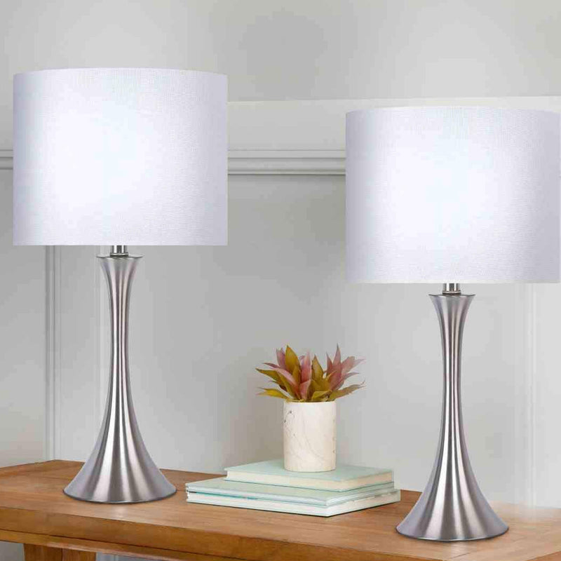 Grandview Gallery 24.25 Inch Tall Modern Table Lamps, Brushed Nickel (Set of 2)