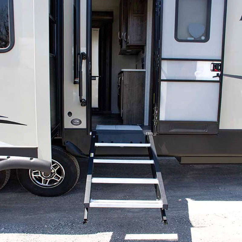 MORryde StepAbove 31.5 to 37 In 3 Step Portable RV Camper Stairs w/ Strut Assist