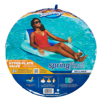 SwimWays Spring Float Inflatable Recliner Pool Lounger w/Cup Holder, Aqua & Blue
