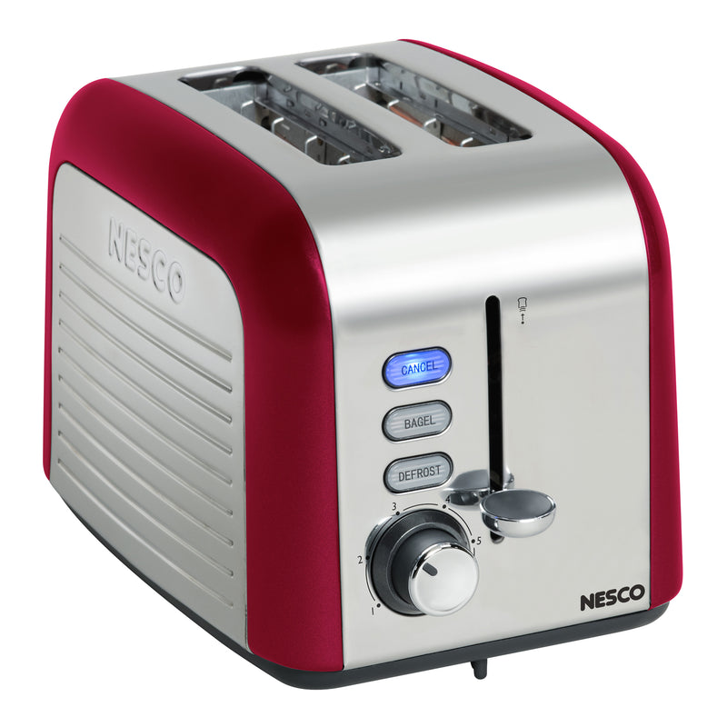 Nesco T1000-12 2 Slice Kitchen Extra Wide Slot Bread Toaster w/ Crumb Tray, Red