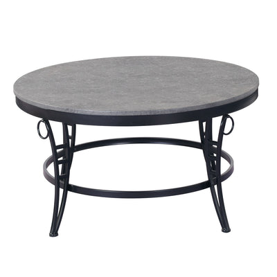 Wallace & Bay Emmerson 35 Inch Round Coffee Table w/ Metal Base, Cathedral Gray