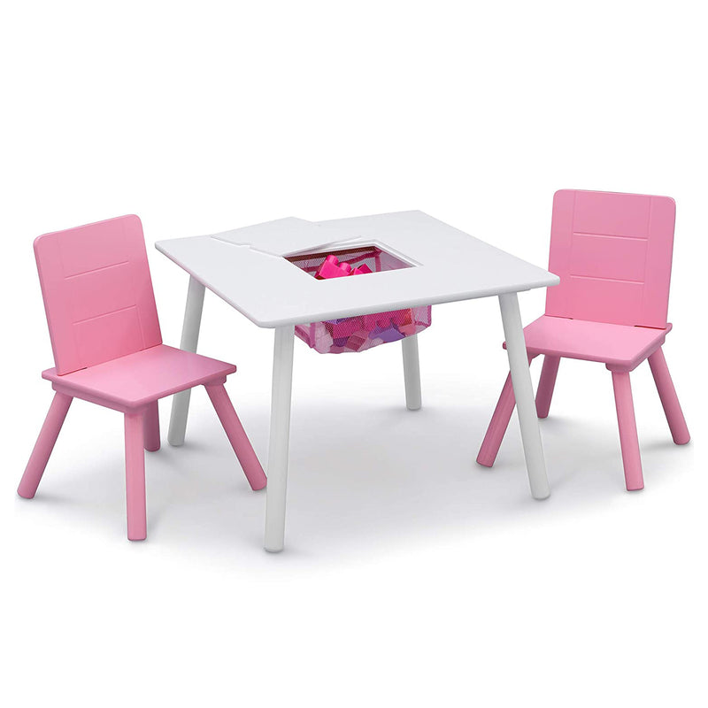 Delta Children Kids Table and Chair Set with Storage for Toddlers, White/Pink