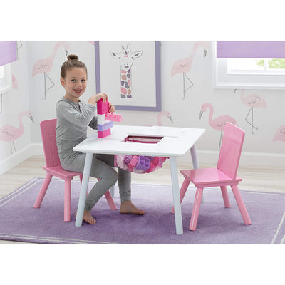 Delta Children Kids Table and Chair Set with Storage for Toddlers, White/Pink