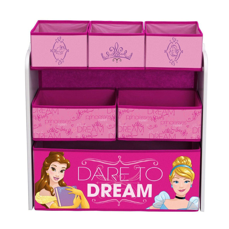 Delta Children Disney Princess Kids 6 Bin Wooden Toy Box Storage Organizer, Pink