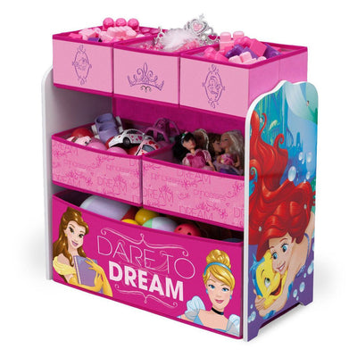 Delta Children Disney Princess Kids 6 Bin Wooden Toy Box Storage Organizer, Pink