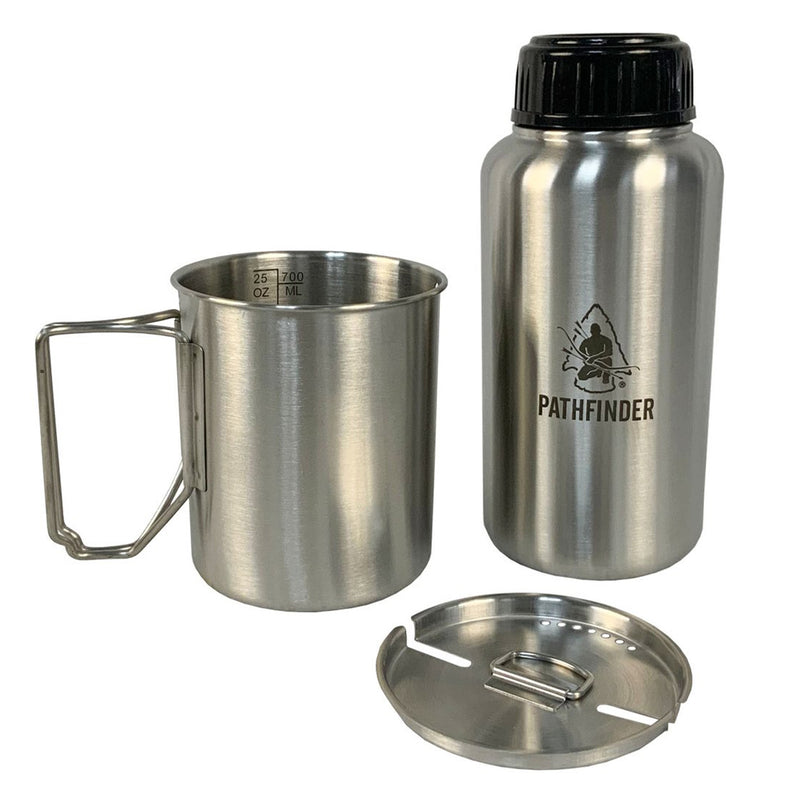 Self Reliance Outfitters Pathfinder Stainless Steel Bottle Cooking Mess Kit, Tan