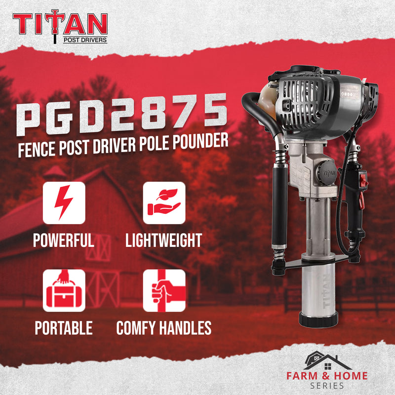 Titan PGD2875 3.25 In Barrel 1.3 HP Gas Powered Fence Post Driver Pole Pounder