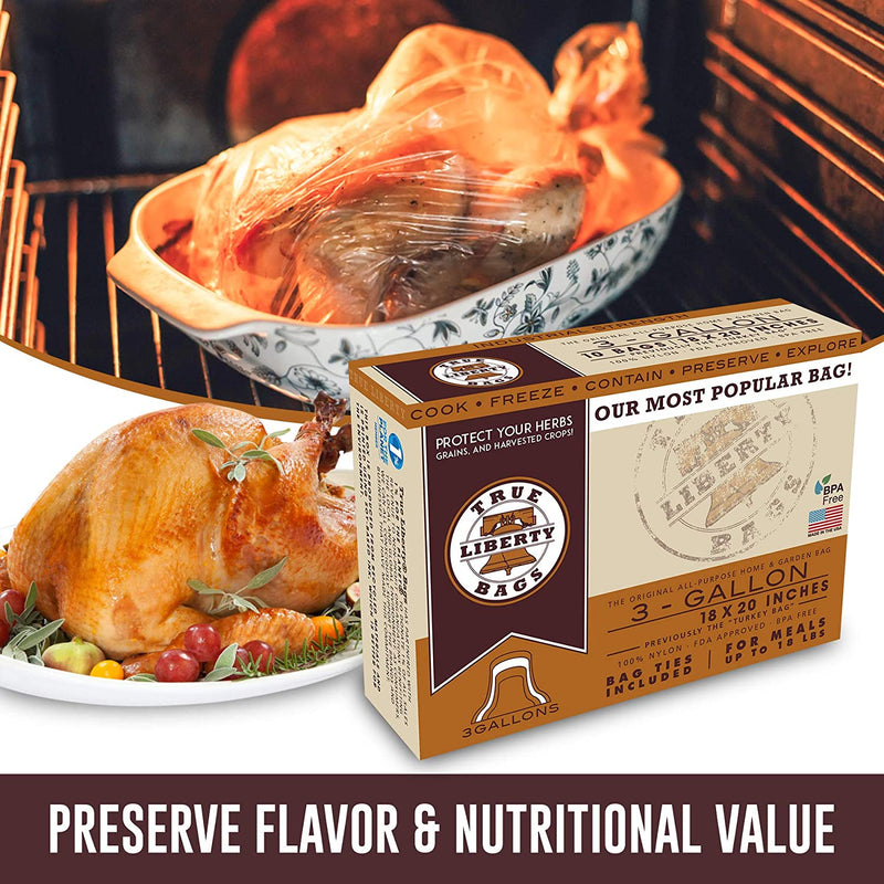 True Liberty 18” x 20” Commercial Preservation Turkey Bags, 3 Gallons, 100 Pack