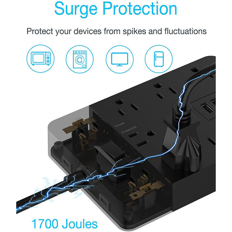 TESSAN Power Strip Extension with Surge Protector, 10 AC Outlet, and 3 USB Port