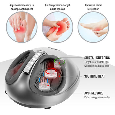 TRAKK Dome Shiatsu Air Compression Vibrating Foot Massager with Heat, Silver