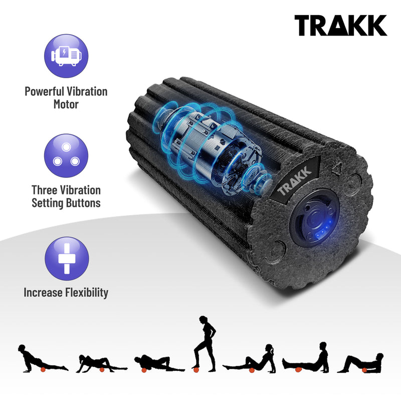 TRAKK Barrel Roller 4 Speed Rechargeable Deep Tissue Massage Foam Roller, Black