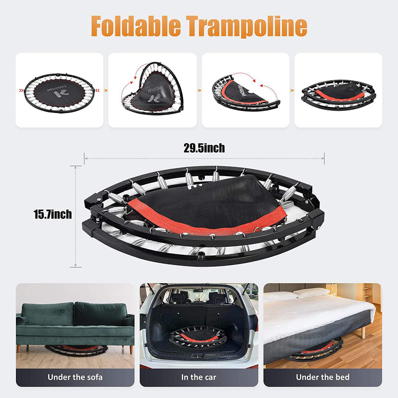 Kensone 40 In Foldable Mini Fitness Trampoline w/ Adjustable Foam Handle, Black