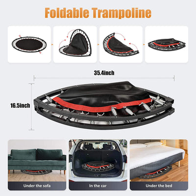 Kensone 48 In Foldable Mini Fitness Trampoline w/ Adjustable Foam Handle, Black