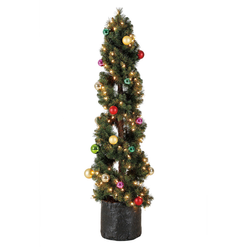 Home Heritage 5 Ft Spiral Artificial Topiary Christmas Pine Tree w/ Clear Lights