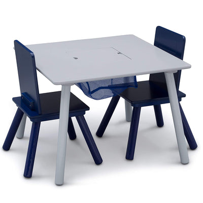 Delta Children Kids Table and 2 Chairs Set w/ Toy Collector Mesh Net, Blue Grey