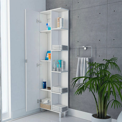 TUHOME Urano Bathroom Storage Cabinet Organizer w/ Door and 9 Shelves for Linens