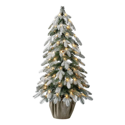 Home Heritage Entry Potted Fir 3' Artificial Flocked LED Prelit Christmas Tree