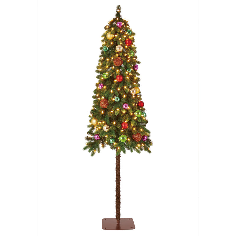 Home Heritage True Bark 6 Foot Slim Artificial Christmas Tree with White Lights