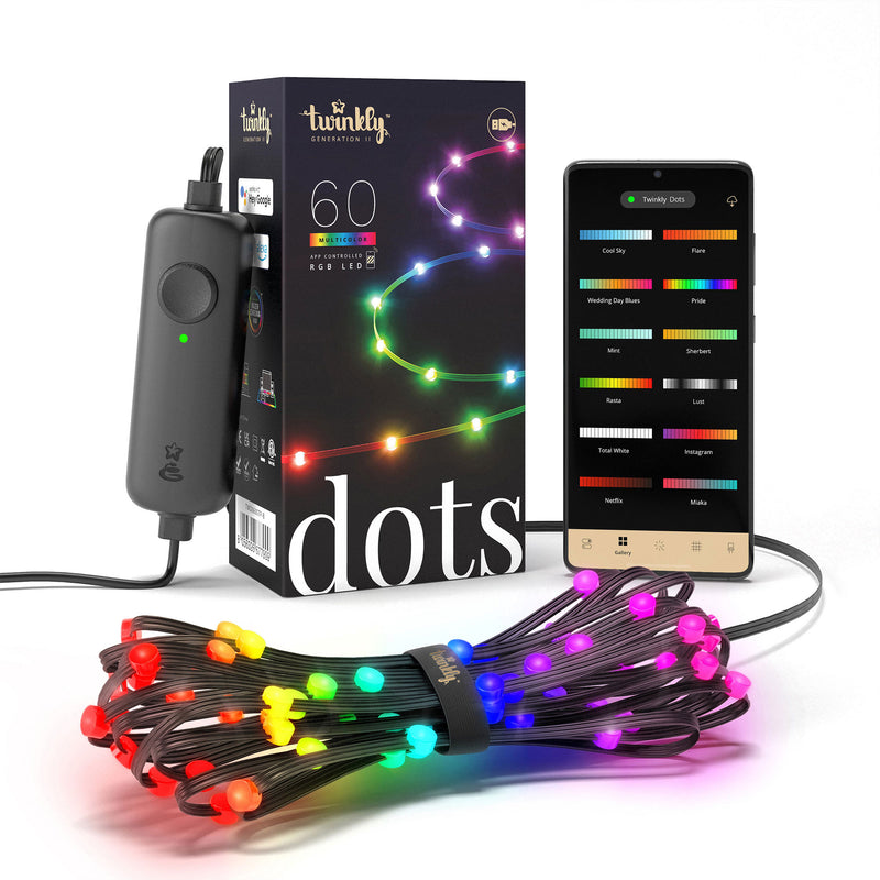 Twinkly Dots App-Controlled Flexible USB LED Lights 60 RGB Black Wire(Open Box)
