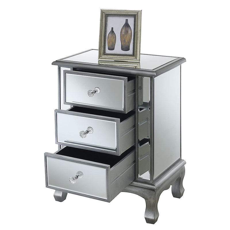 Convenience Concepts Gold Cost Vineyard Mirrored End Table, Silver (3 Drawer)