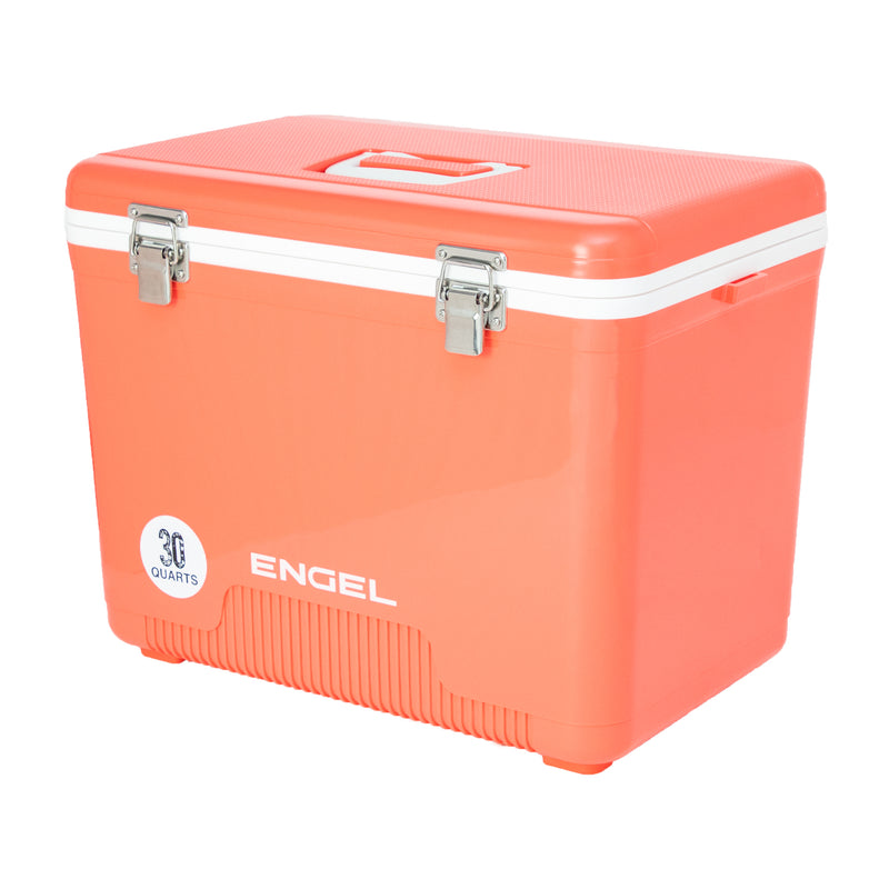 ENGEL 30 Quart 48 Can Leak Proof Odor Resistant Insulated Cooler Drybox, Coral