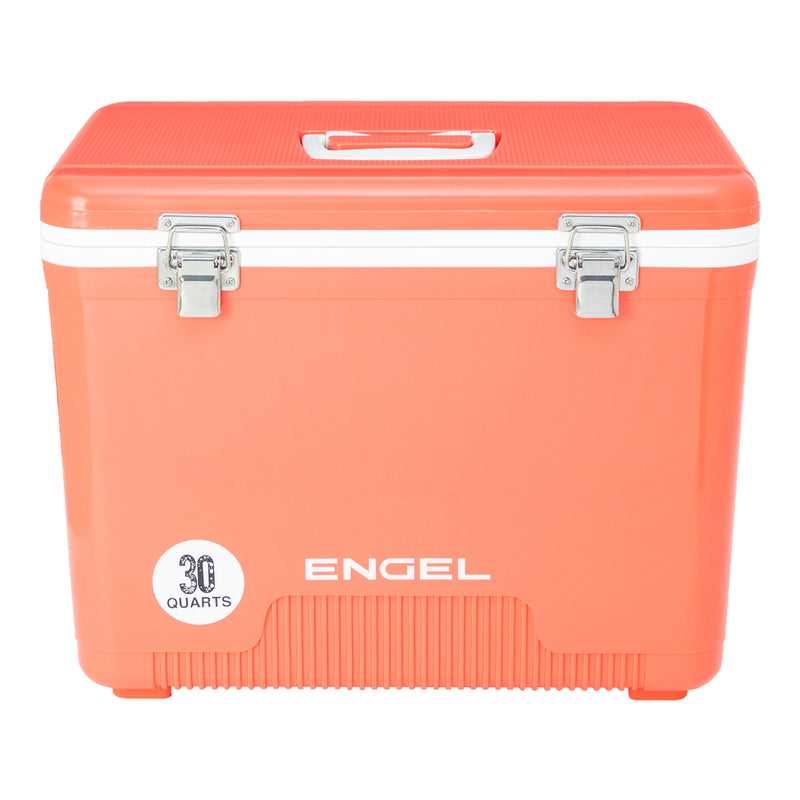 ENGEL 30 Quart 48 Can Leak Proof Odor Resistant Insulated Cooler Drybox, Coral
