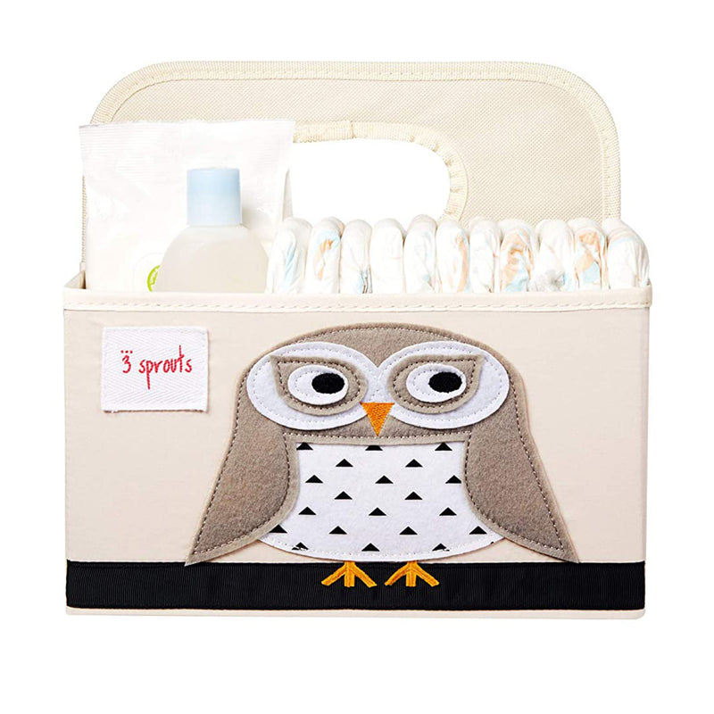 3 Sprouts UDOOWL Polyester Divided Portable Diaper Caddy with Brown Owl Design