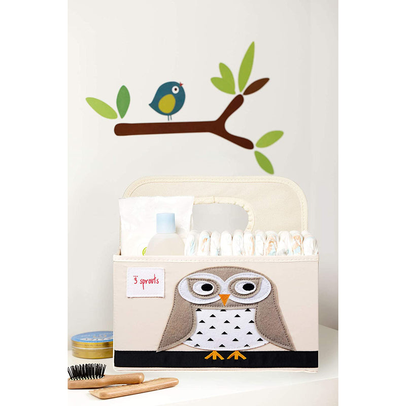 3 Sprouts UDOOWL Polyester Divided Portable Diaper Caddy with Brown Owl Design