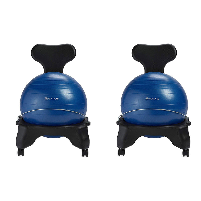 Gaiam Classic Gym Yoga Exercise Balance Ball Office Desk Chair, Blue (2 Pack)