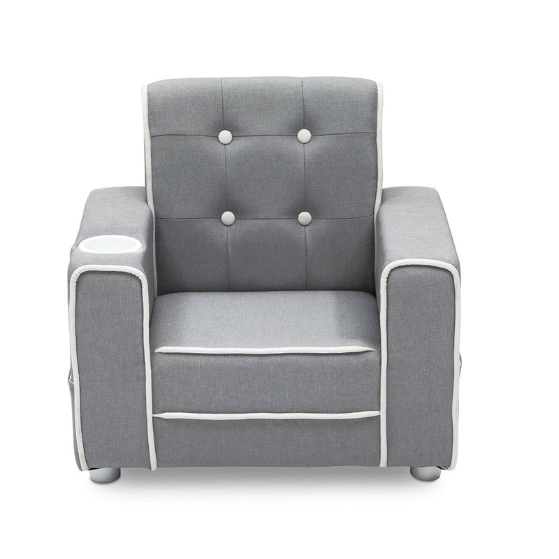 Delta Children Chelsea Kids Toddler Upholstered Chair with Cup Holder, Gray