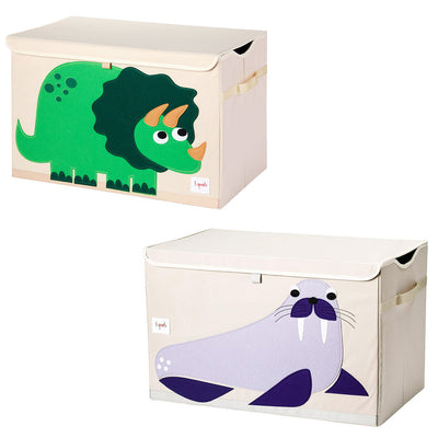 3 Sprouts Collapsible Toy Chest Storage Bin Bundle w/ Dinosaur + Walrus (2 Pack)