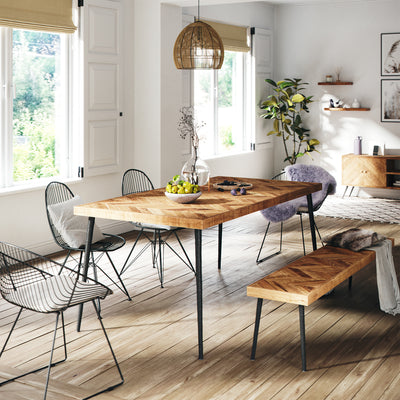 Mindful Living Rustic Mid Century Modern Mango Wood & Iron Chevron Dining Table