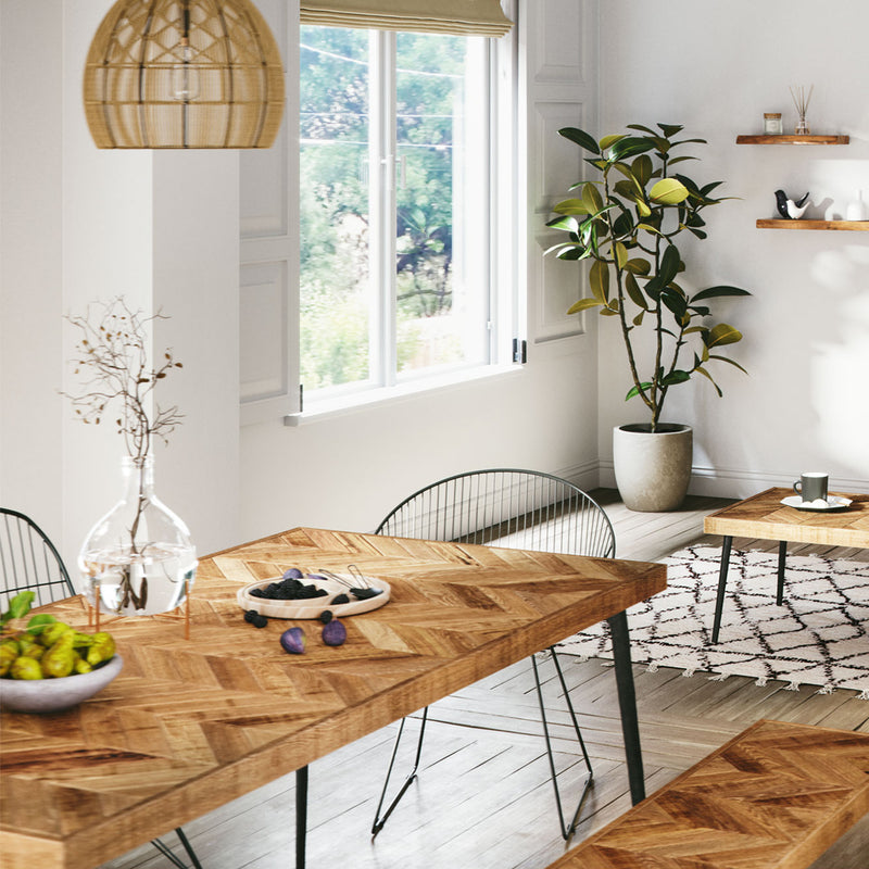 Mindful Living Rustic Mid Century Modern Mango Wood & Iron Chevron Dining Table