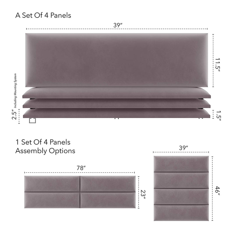Vant 39 x 11.5 Inch Floating Upholstered Décor Wall Panels, Dusty Rose (4 Pack)