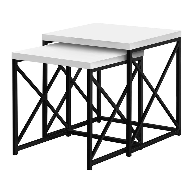 Monarch Specialties 2 Piece Square Nesting Accent Table Set, White and Black