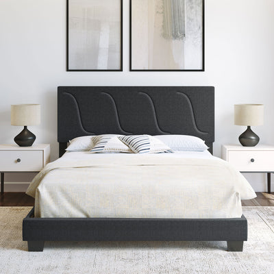 Boyd Sleep Aberdeen Linen Upholstered Queen Platform Bed Frame, Black Charcoal