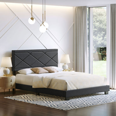 Boyd Sleep Boullion Linen Upholstered King Platform Bed Frame, Charcoal Grey