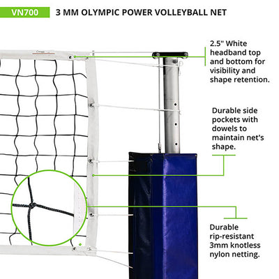 Champion Sports Official Olympic Sized 32 x 3.13 Inch Volleyball Net, White