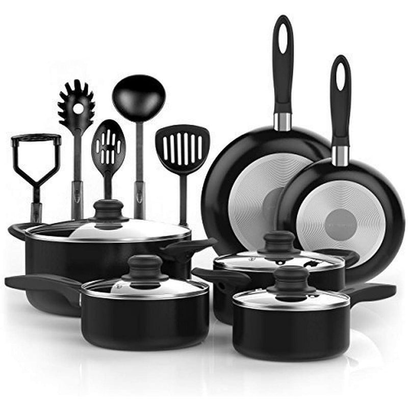 Vremi 15 Piece Nonstick Aluminum Cookware Set with Kitchen Utensil Accessories