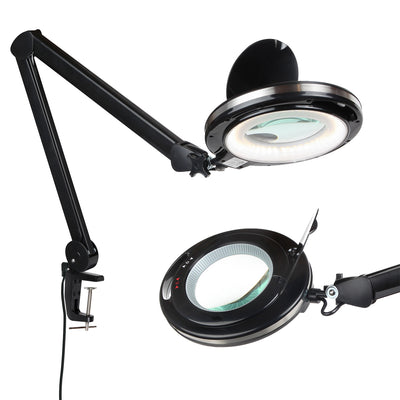 Brightech Lightview Pro LED Adjustable Clamp Dimmable Magnifier Desk Lamp, Black