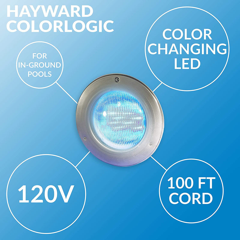 Hayward ColorLogic 4.0 LED Pool Light with Stainless Steel Face Rim, 100 Ft Cord