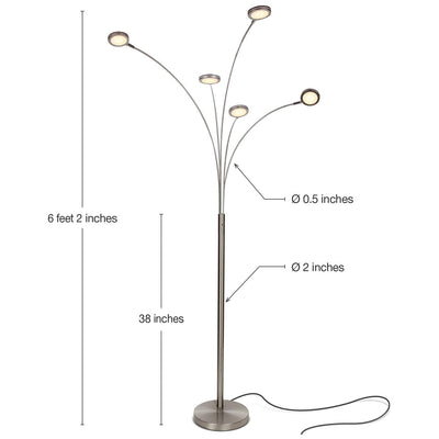 Brightech Orion 5 LED Adjustable Bright Standing Touch Sensor Floor Lamp, Nickel