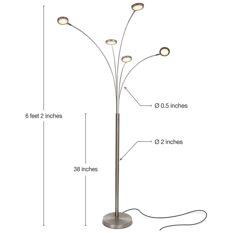 Brightech Orion 5 LED Adjustable Bright Standing Touch Sensor Floor Lamp, Nickel