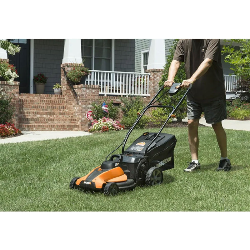 Worx WG744 Power Share 17 Inch 40 Volt Walk-Behind Lawn Mower, Black and Orange