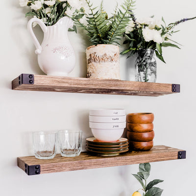 Willow & Grace Dennis 24" Floating Wood Shelves w/ Connie 36" Shelves (4 Pack)