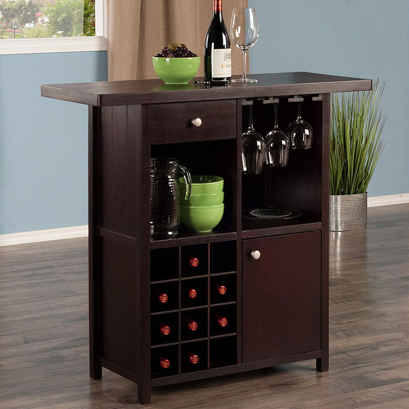 Winsome Solid Composite Wood Macon Bar and Wine Bottle Storage Cabinet, Espresso