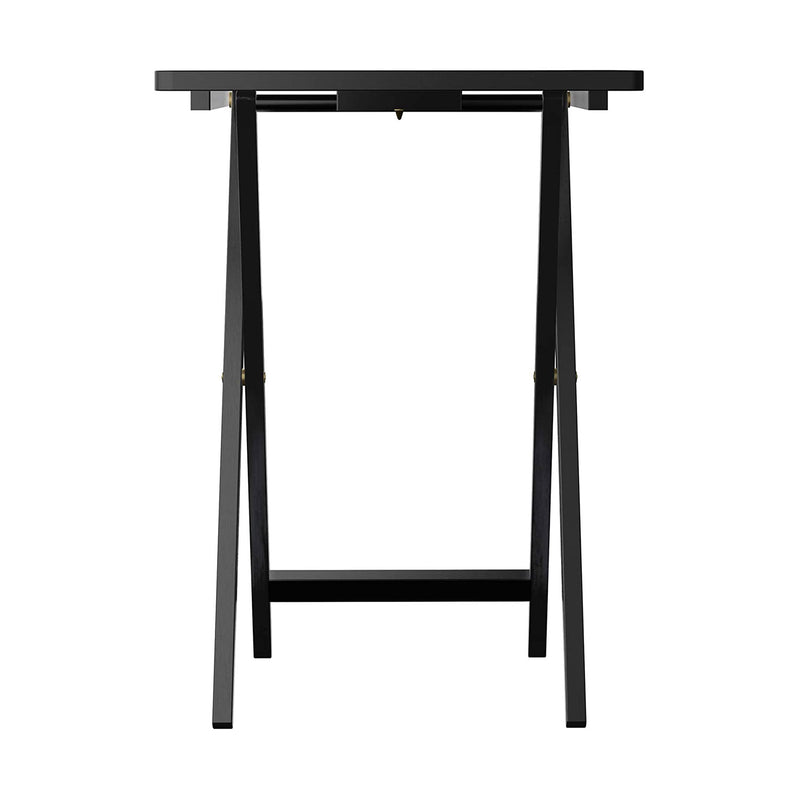 Winsome Alex Portable Folding Wood Snack Tray Table 4 Piece Set w/ Stand, Black