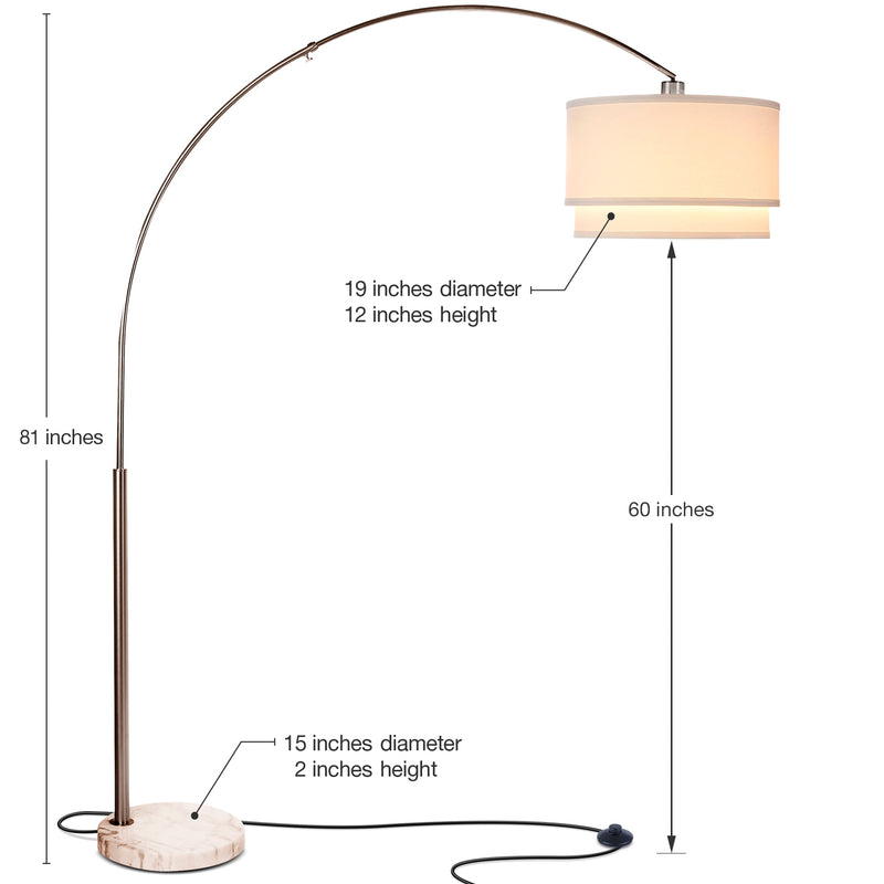 Brightech Mason Arc Floor Lamp with Hanging Drum Shade & LED Light Bulb, Nickel