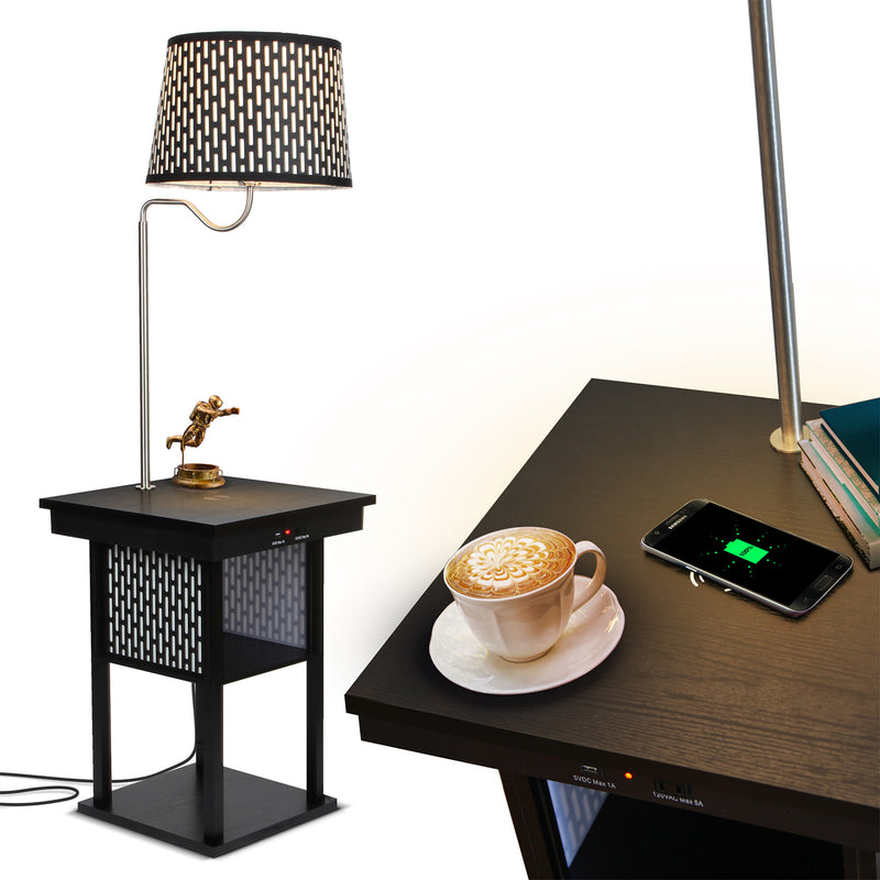 Brightech Madison Nightstand Side Table with Lamp and Wireless Charging Station